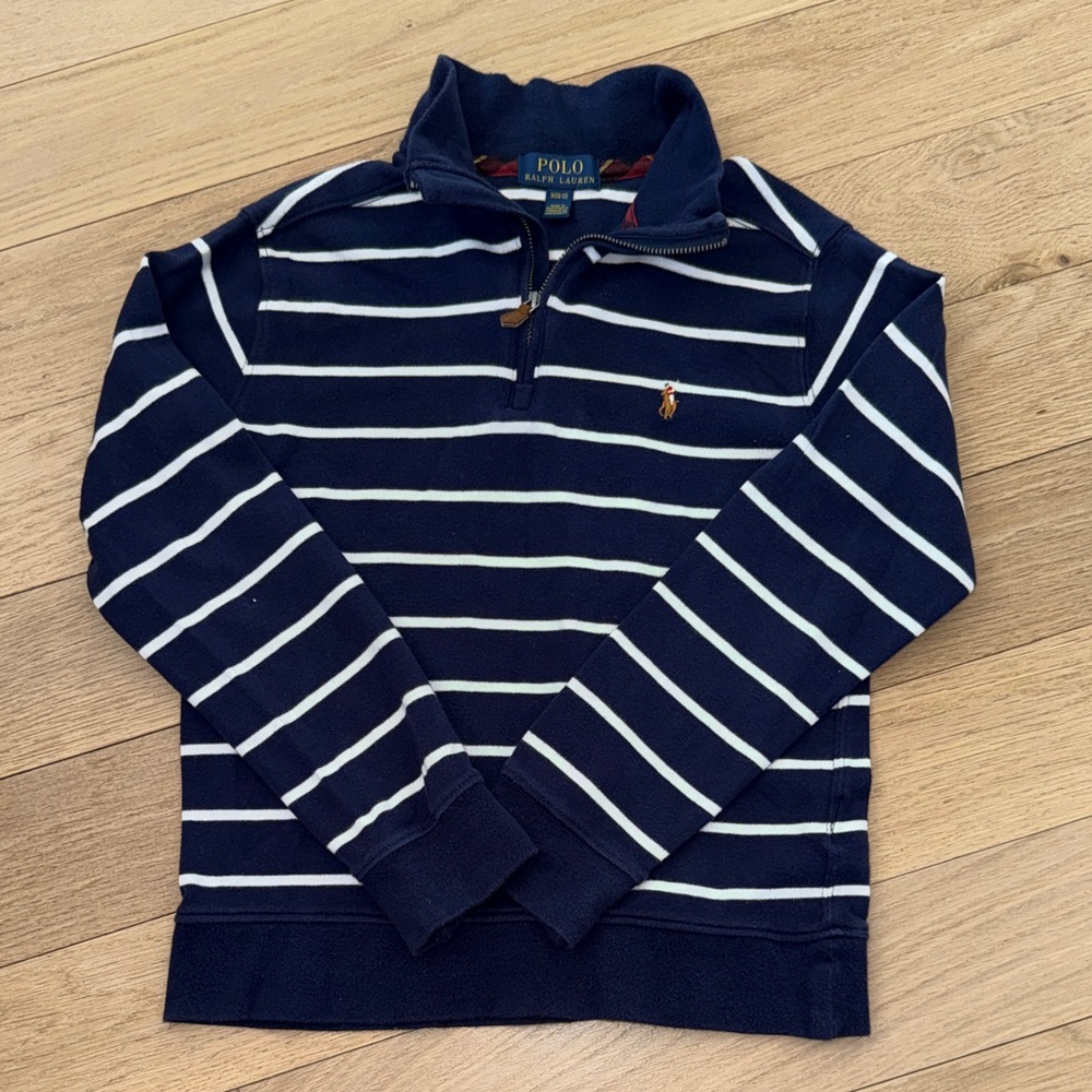 Polo by Ralph Lauren Navy & White Zip-Up long sleeve sweatshirt Boys Sz (8-10)YM